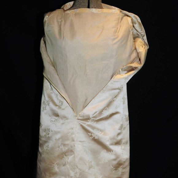 VTG Ivory Satin FloralPrint Cheongsam Sheath Dress - Picture 12 of 13